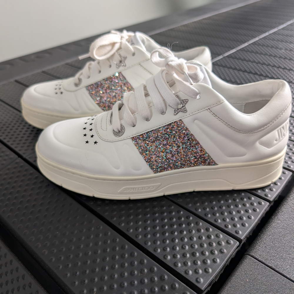 Jimmy Choo White Sneakers with Glitter Detail